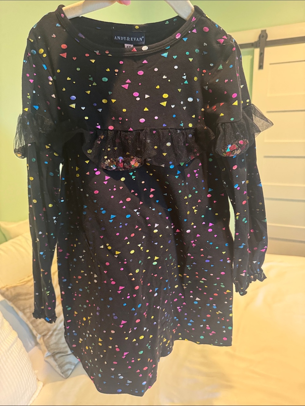 Andy & Evan Black Long-Sleeve Dress with Rainbow Confetti